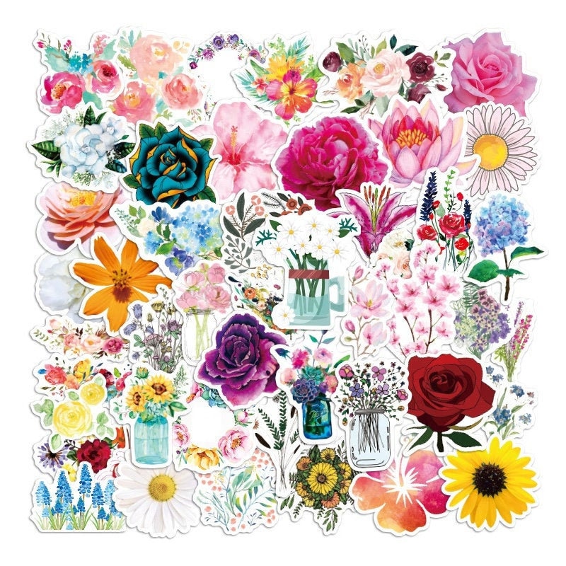 Pack of 25 or 50 Vinyl Flower Stickers Die Cut Decal Set Etsy