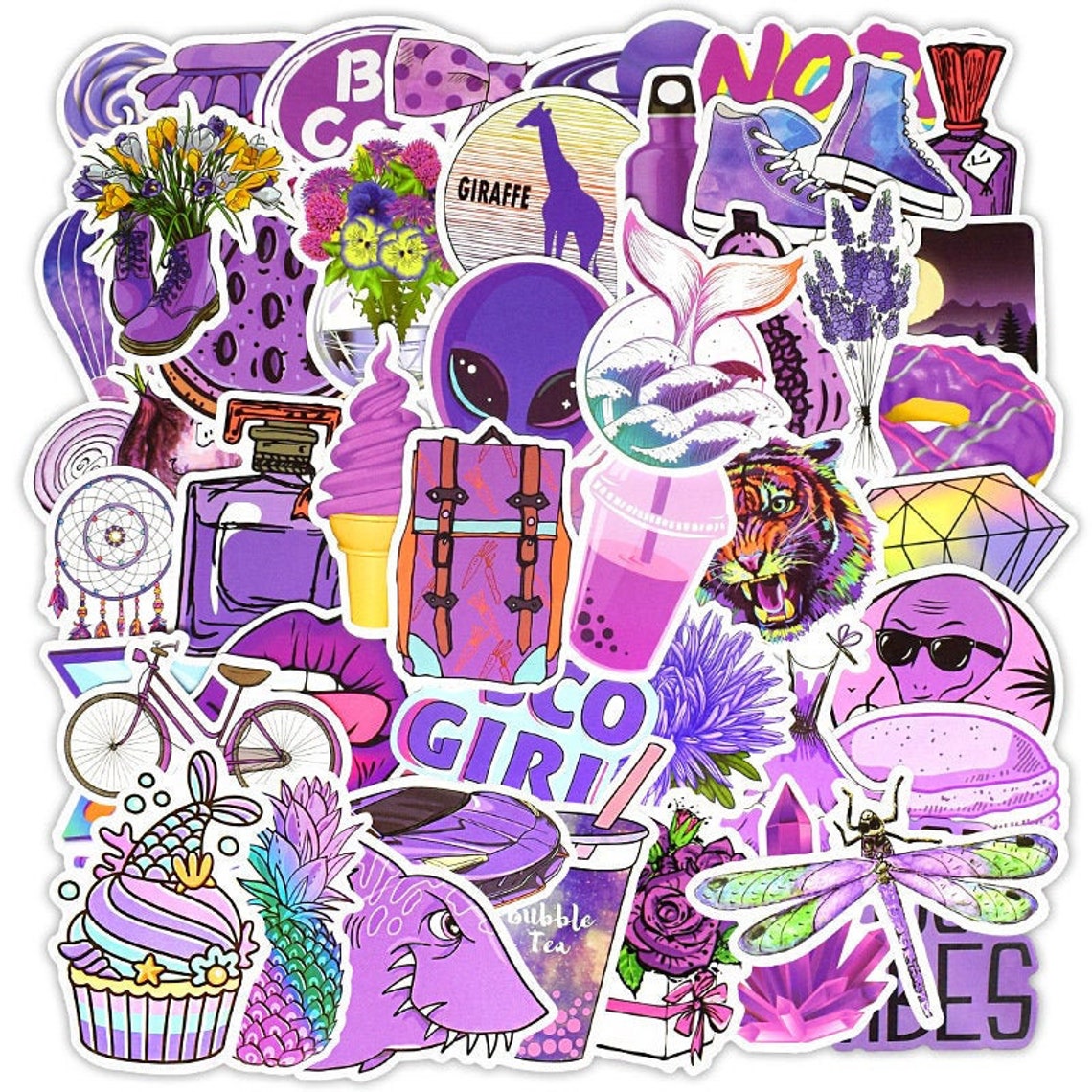 Pack of 25 Vinyl Purple Aesthetic Stickers Die Cut Decal Set | Etsy