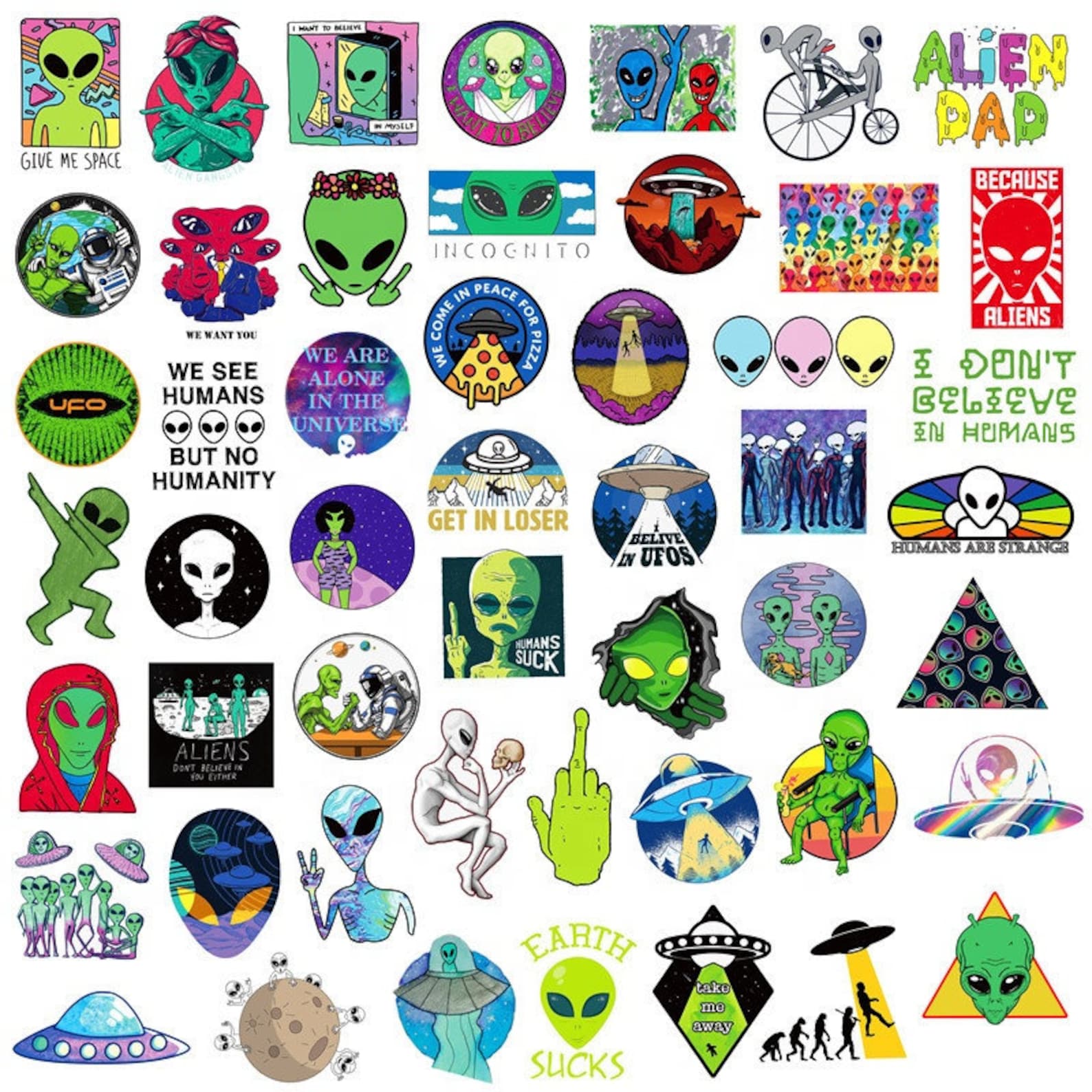 Pack of 25 Vinyl Cool Alien Stickers Die Cut Decal Set | Etsy