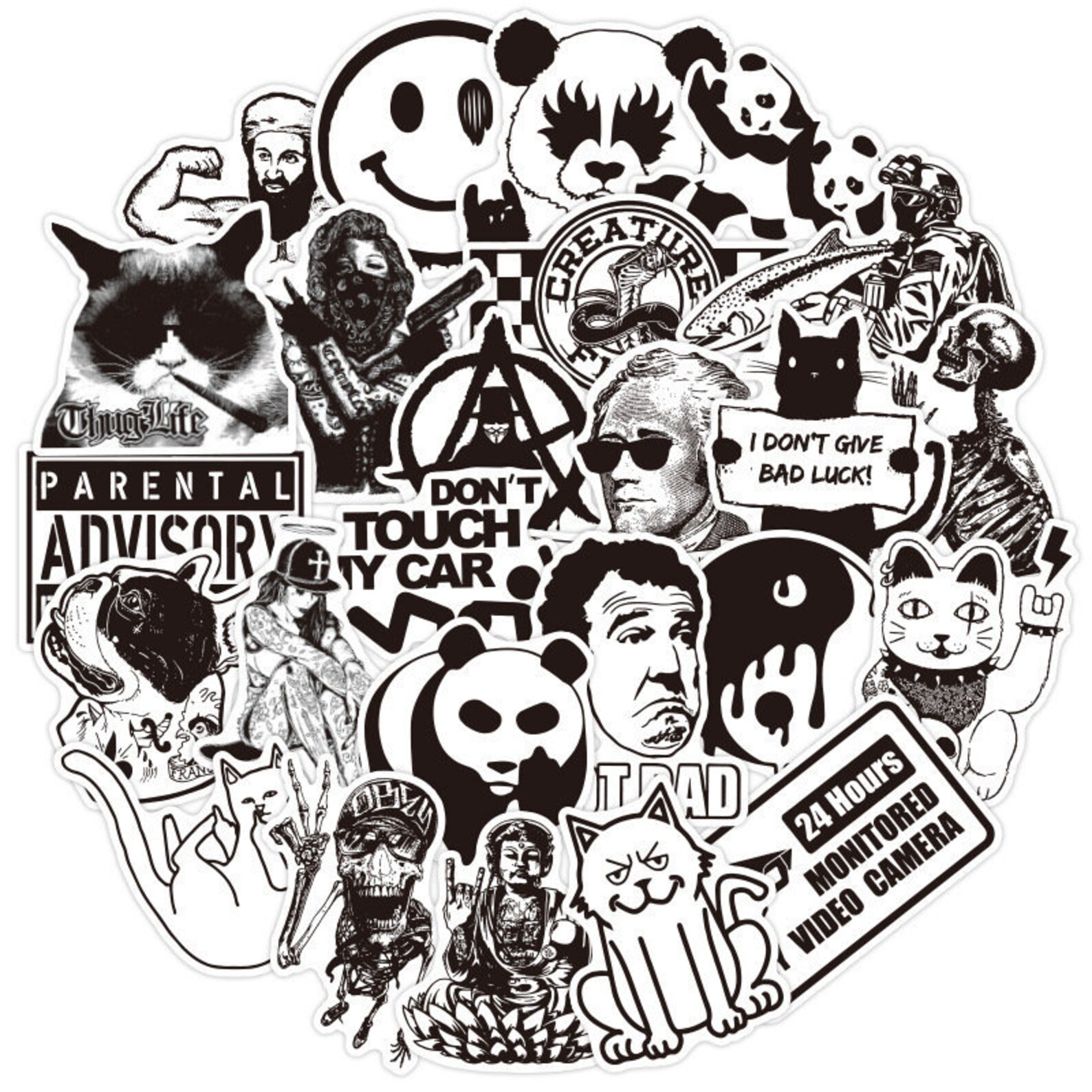 Pack of 25 Vinyl Black White Stickers Die Cut Decal Set | Etsy