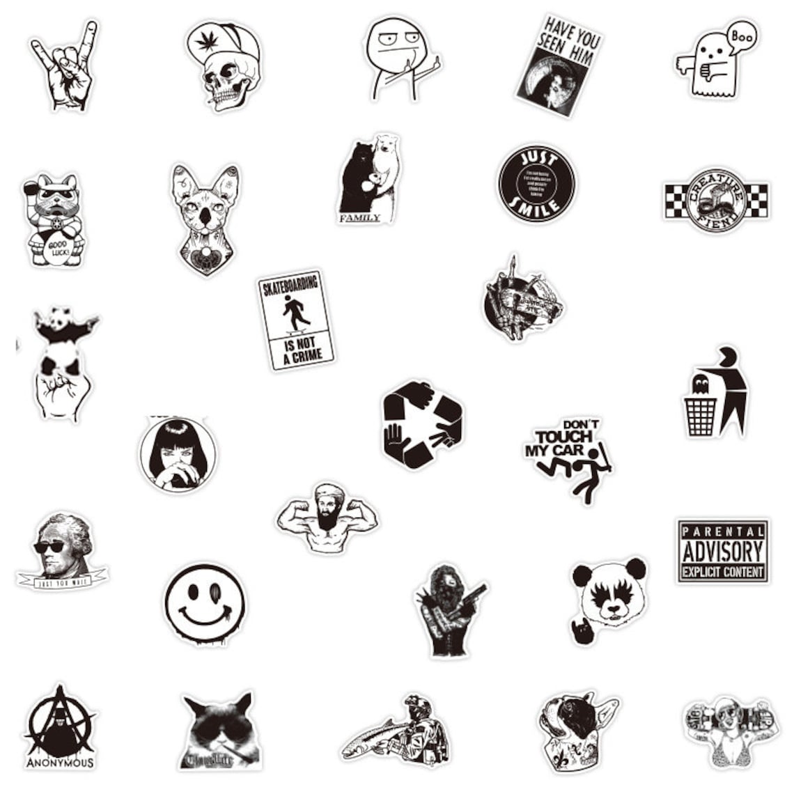 Pack of 25 Vinyl Black White Stickers Die Cut Decal Set Etsy