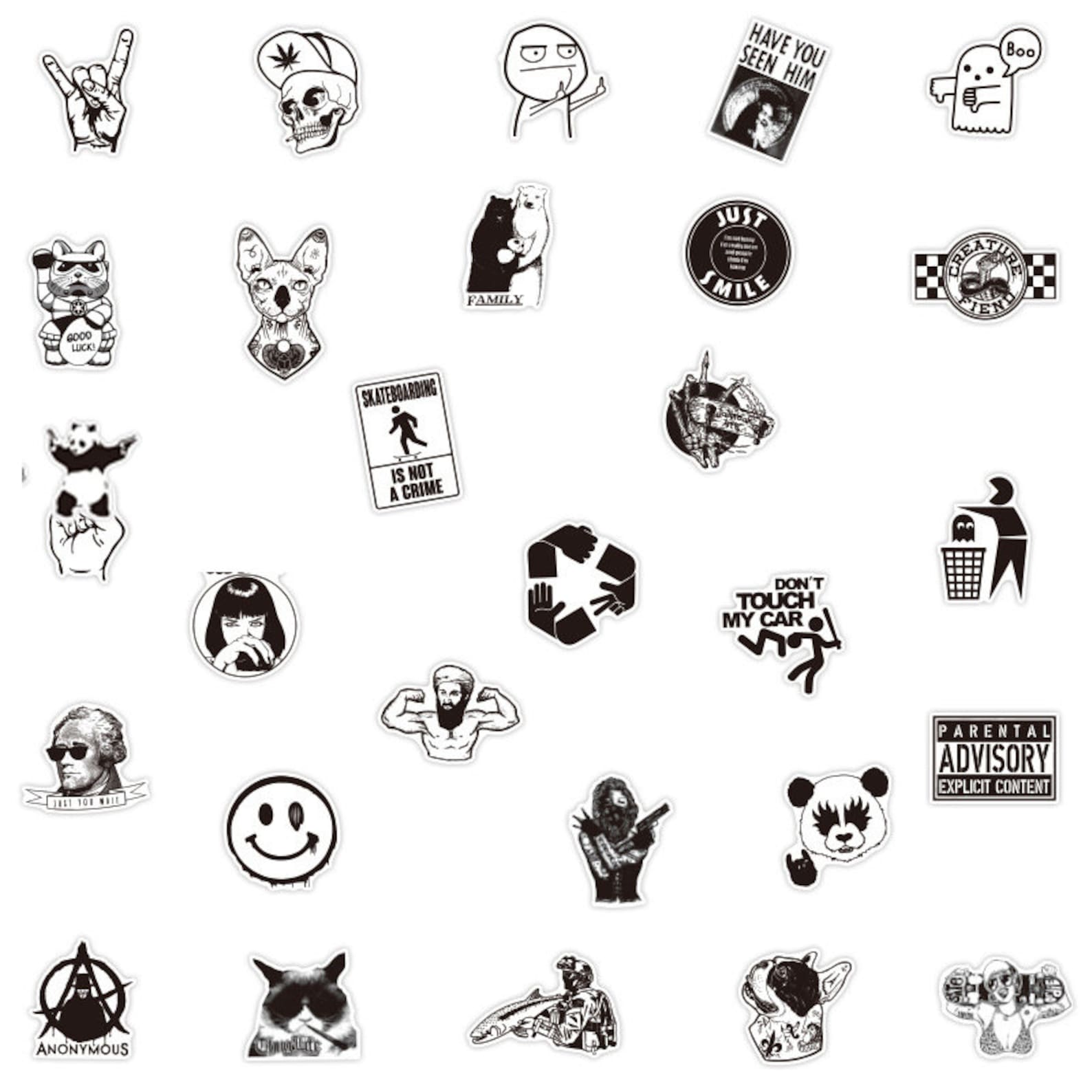 25/50/100 Vinyl Schwarz Weiß Stickers Die Cut Aufkleber Set Etsy