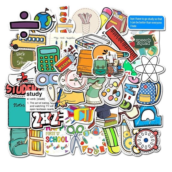 Pack of 25 or 50 Vinyl School Theme Stickers Die Cut Decal Etsy