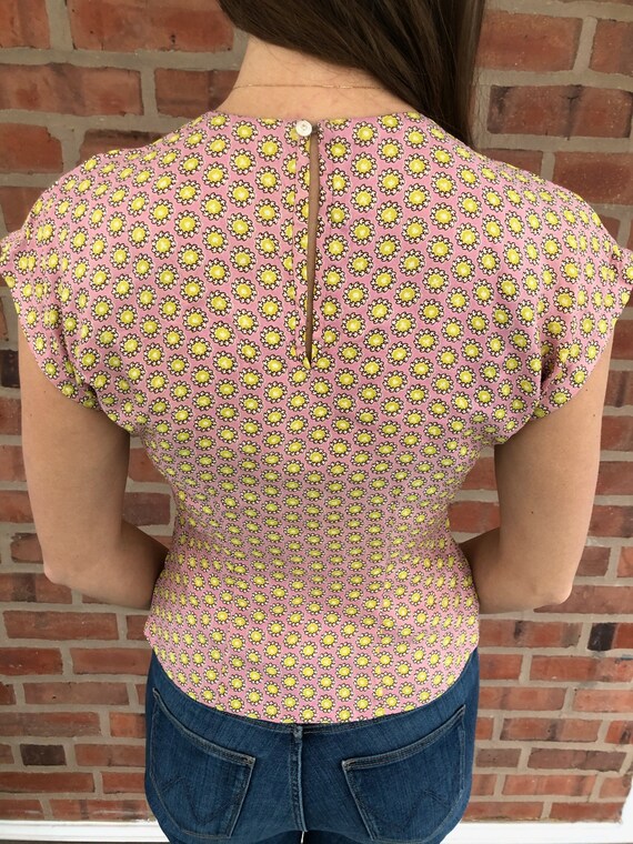 Vintage Top Pink and Green Silky Semi Adjusted Bo… - image 4