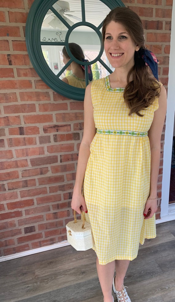 Vintage Handmade Dress Spring Summer Yellow Cotton