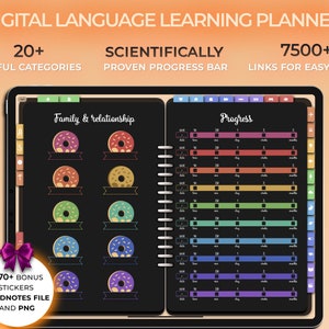 Language learning planner, Rainbow planner, Study notebook, language planner, Dark mode planner, Digital planner, goodnotes planner,Workbook