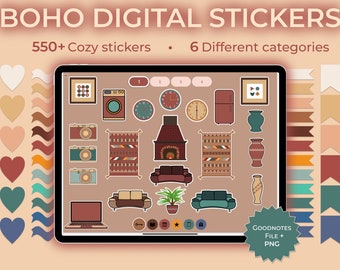 Digital stickers, Language learning planner, Boho stickers, Goodnotes stickers, Home stickers pack, Digital sticker book, iPad stickers