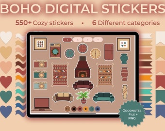 Boho Home Digital Stickers: 570+ Cozy Planner Stickers (GoodNotes & PNG)