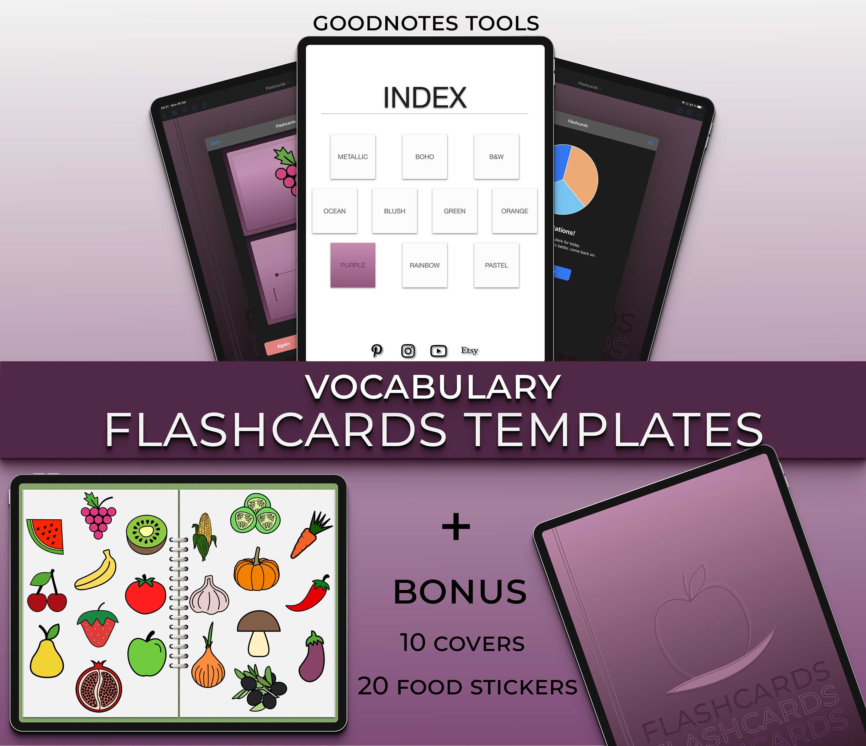 Goodnotes Flashcards, Goodnotes Tools, Vocabulary Cards, Vocabulary Template, Digital Flashcards