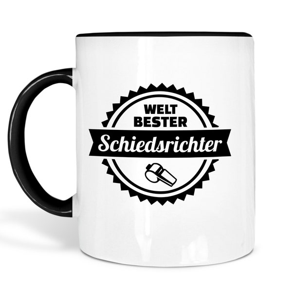 Kaffeebecher Weltbester Schiedsrichter 330 ml Kaffeetasse Hingucker für Spiele und Lehrabende genug Kaffee Tampondruck Schwarz/Weiß Pfeife