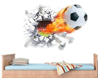 CreateHome 3D Wandtattoo Fussball Fußball Ball, extra groß 50 x 70 cm, Kinderzimmer, Jungen, Mädchen, Verein, Feuer, Spielen