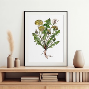 Impressão em aquarela de dente-de-leão, decoração de parede, arte de parede, tela de primavera, giclée fosco