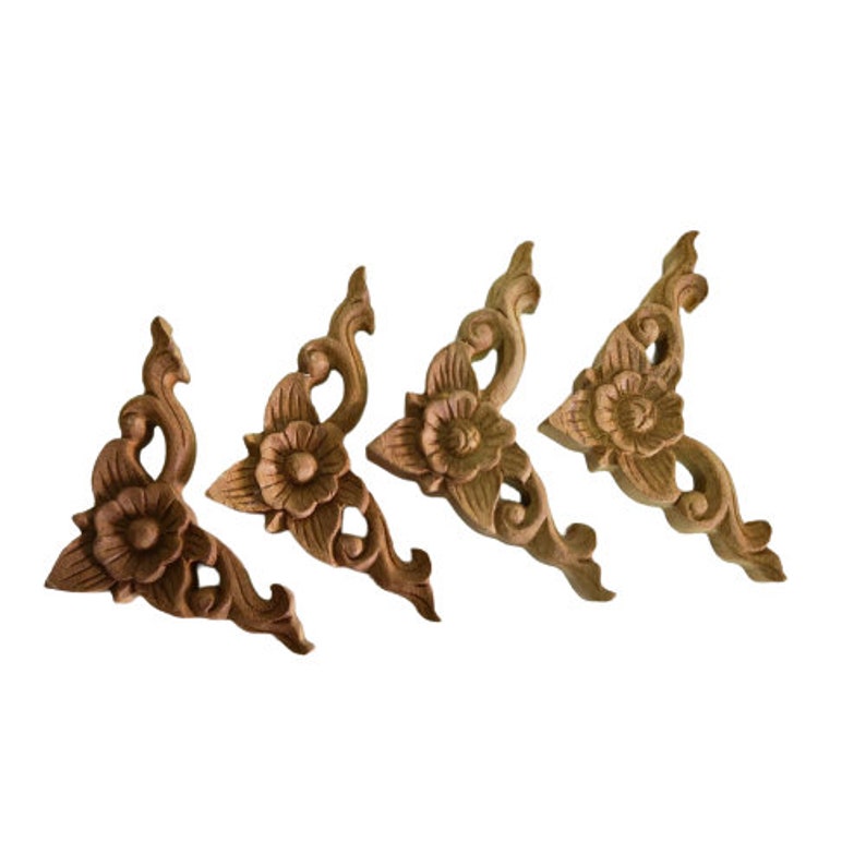 Vintage Wood Carved Teak Wood Panel Corner Flower Wall Art Etsy