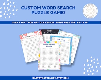 Personalized Word Search Printable PDF | CUSTOM Word Search Game | Birthday, Baby Shower, Bridal Shower, Zodiac, Family Game, Any Occasion