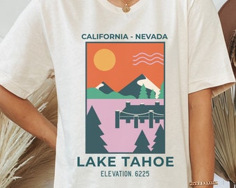 Lake Tahoe Tie Dye T-Shirt Graphic Tee Lake Tahoe Letters with Canoe Paddles Boat or Paddle Board Oars Lake Life Tie Dyed Lake Vacation