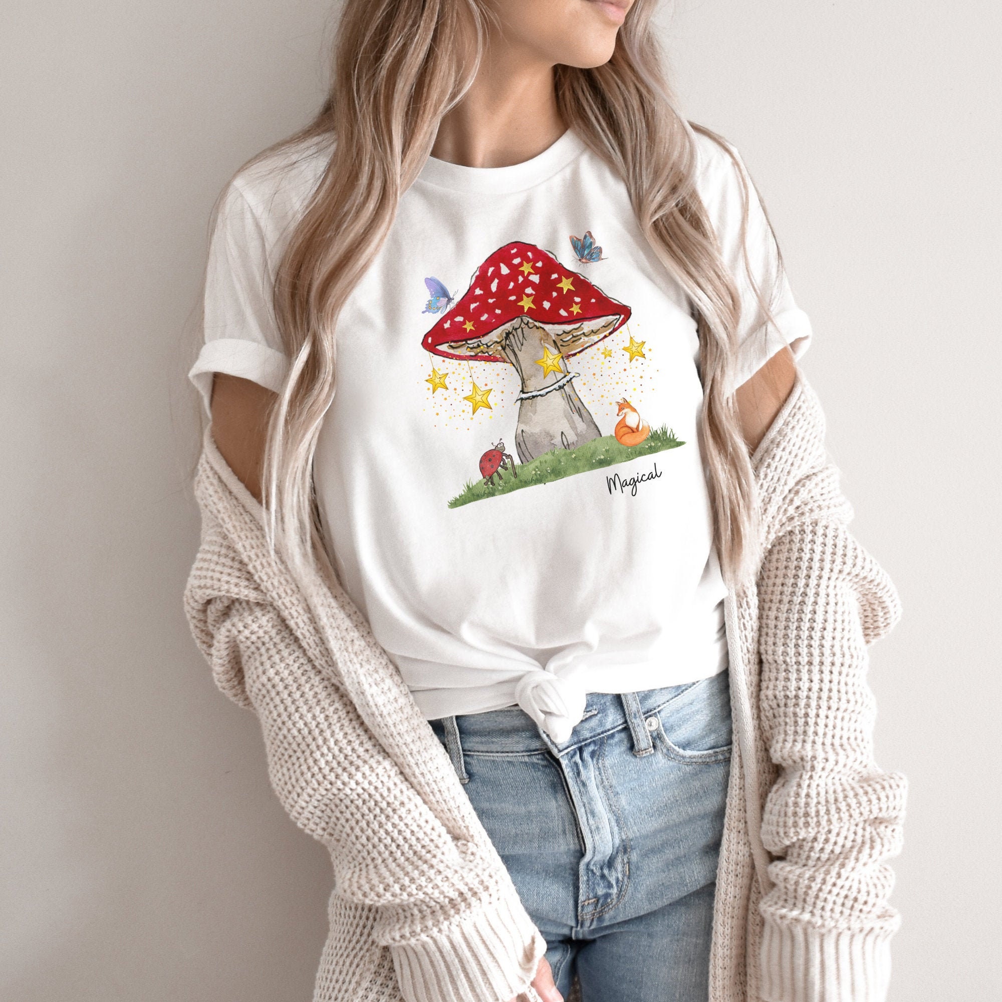 Magic Mushroom Tshirt Women Mushrooms Shirt Butterfly Top Etsy