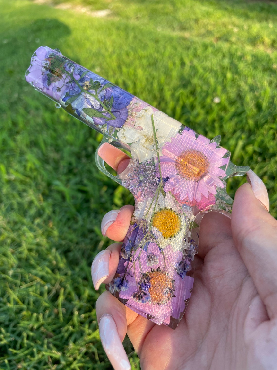 Handmade Resin Art Purple Flower Gun Etsy
