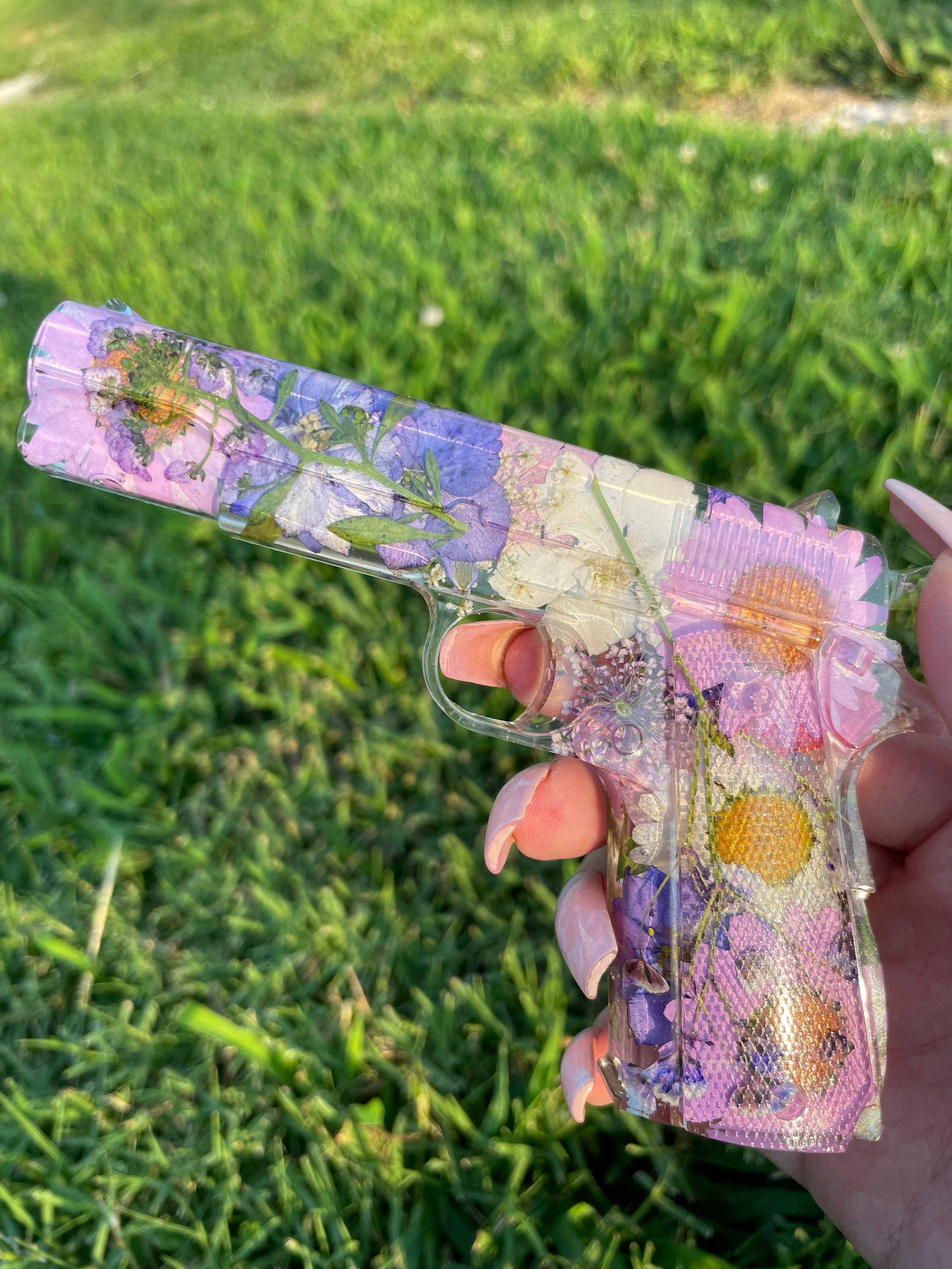 Handmade Resin Art Purple Flower Gun Etsy