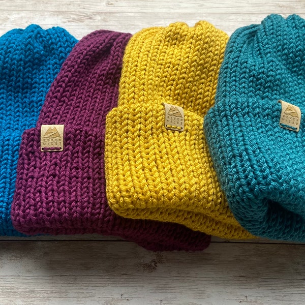 Bonnet ADULTE chapeau d’hiver tricoté à la main super doux chapeau en laine double couche - choisissez votre couleur