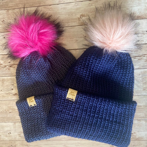 Ladies handmade knitted winter hat beanie with pom pom - Chose your colour, chose your pompom