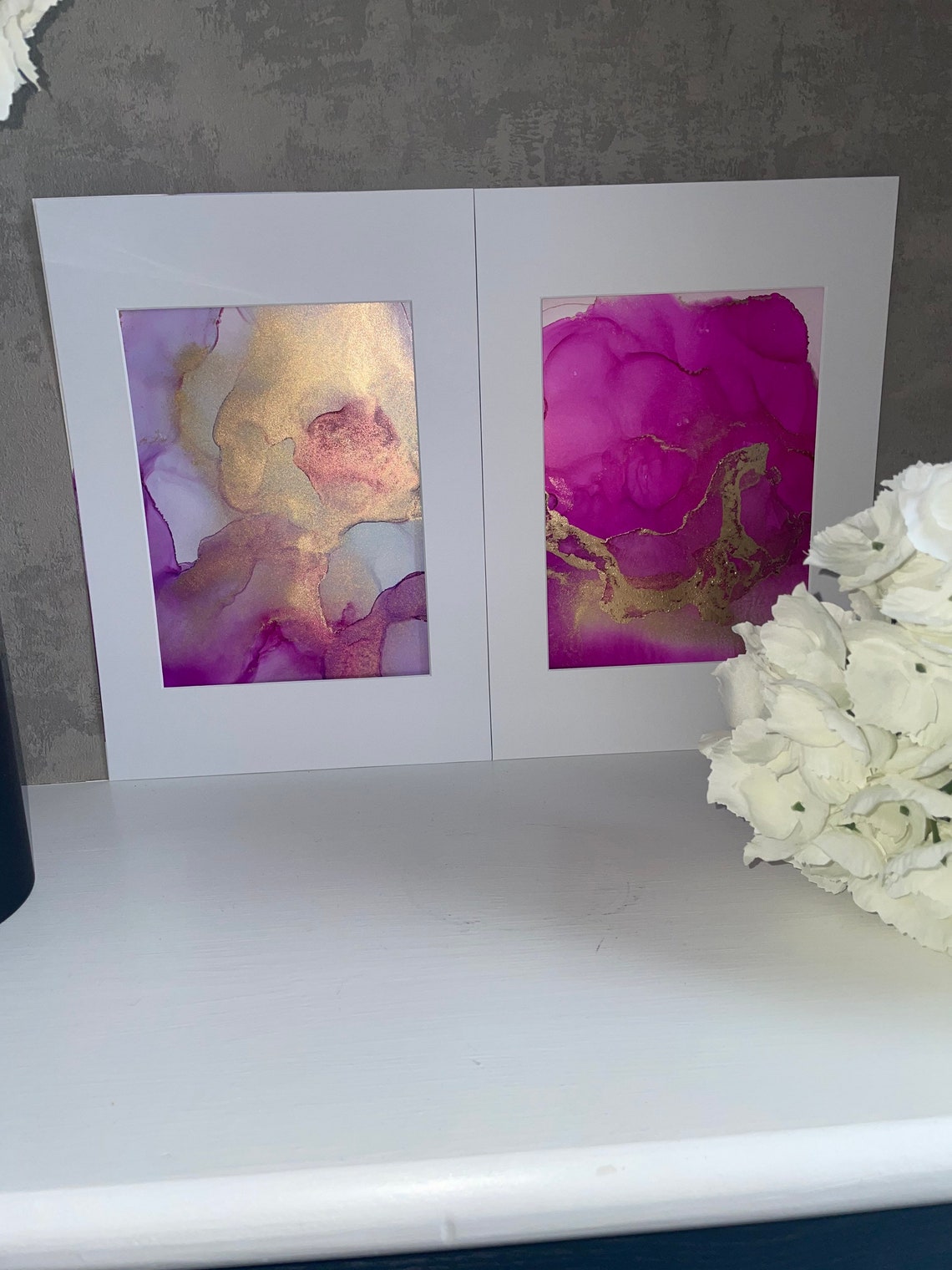 Set of 2 pink and gold abstract wall art pink wall decor | Etsy