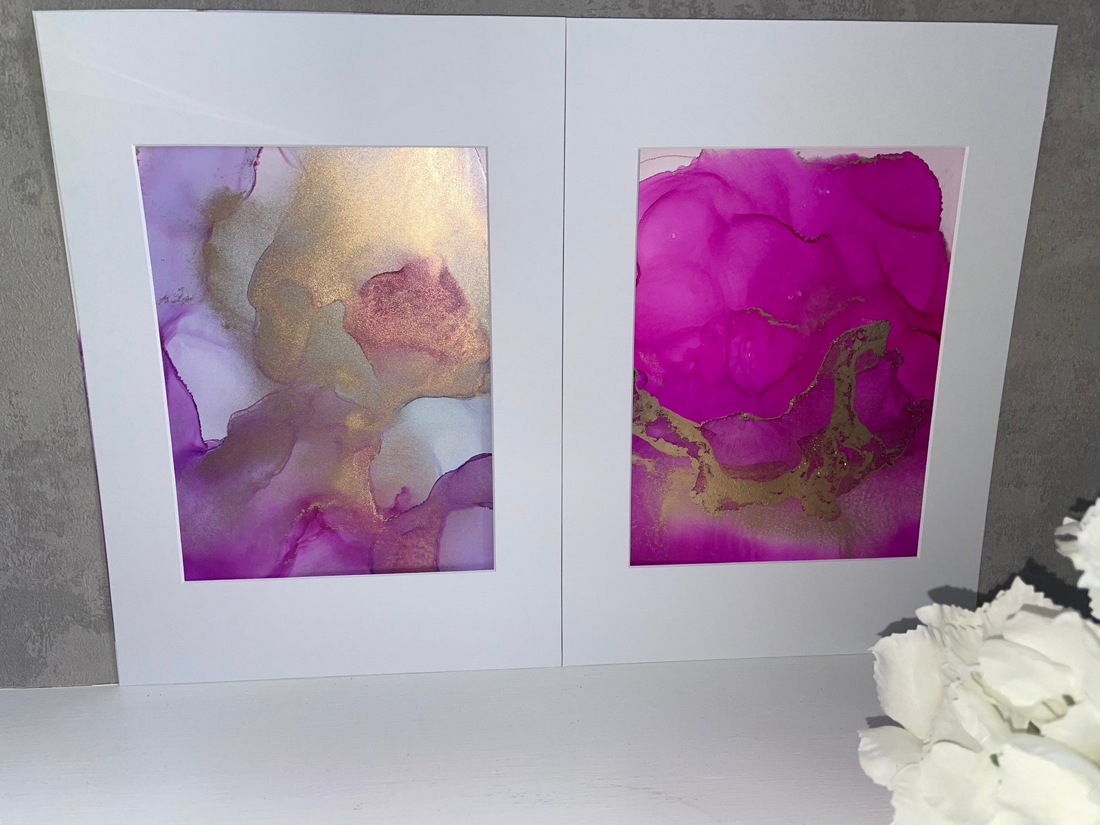 Set of 2 pink and gold abstract wall art pink wall decor | Etsy