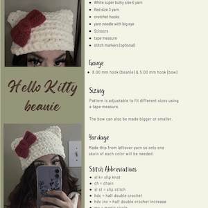 Kitty mit Schleife Häkelmütze Beanie Schriftmuster