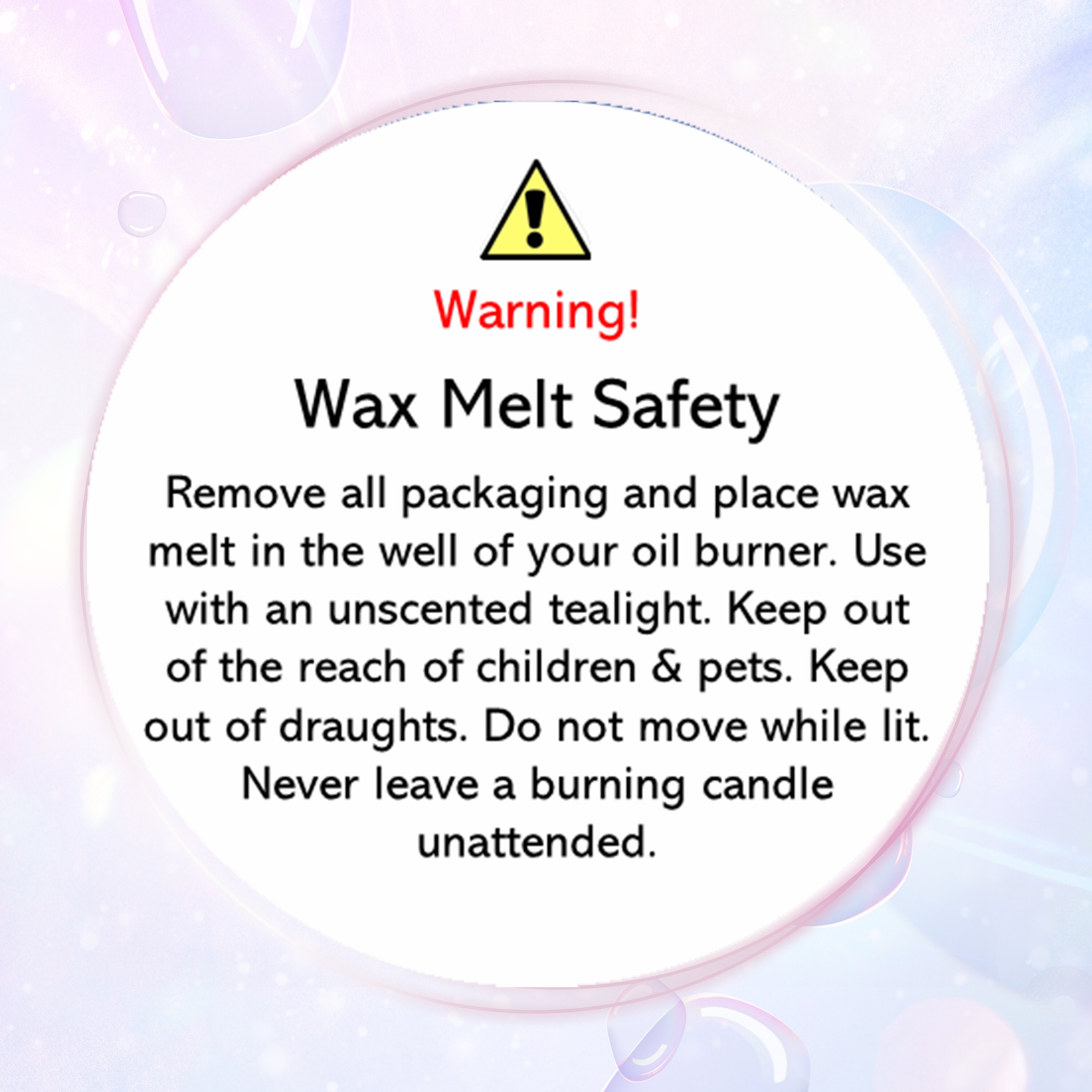 70 X WAX MELT Safety Round Stickers 37mm Diameter Matt Warning CLP