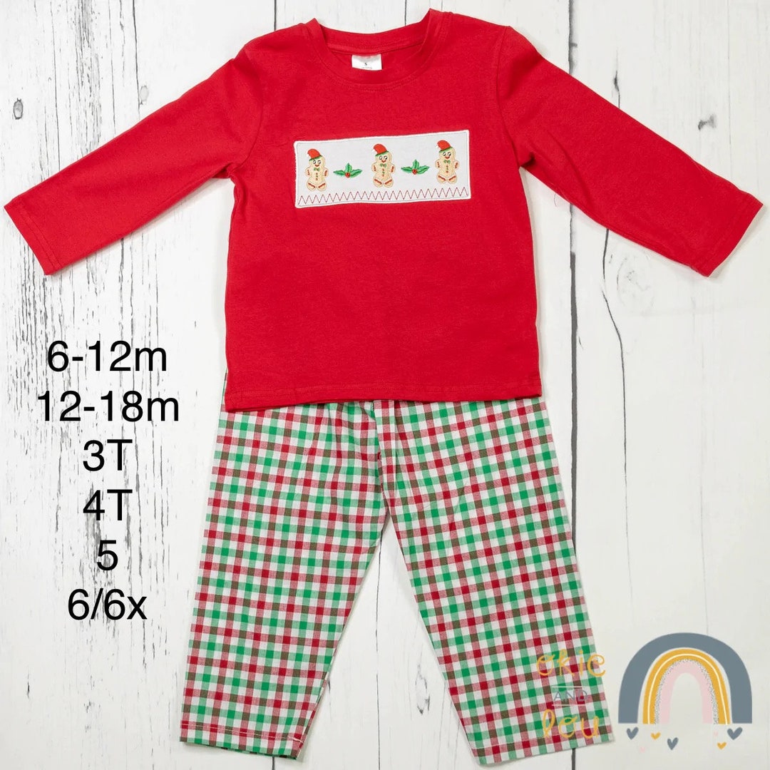 Boys Gingham Gingerbread Man Pant Set Etsy