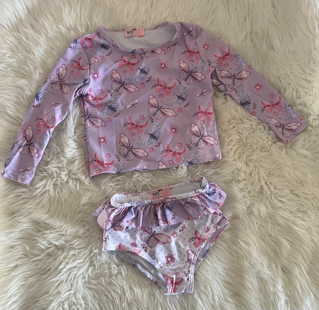 Pete + Lucy Lilac Butterflies Rash Guard 2pc Bathing Suit - Etsy