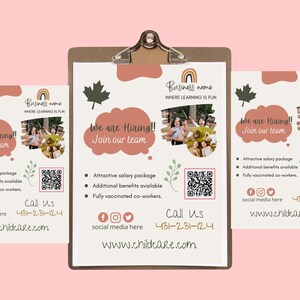 Childcare Hiring flyer template| Boho Hiring |  daycare flyer | A4 size| family day care printable | editable| instant download | school|