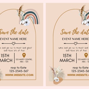 SaveDate イベント チラシ テンプレート | QR コード | デイケア チラシ | A4 サイズ | ファミリー デイケア 印刷可能 | 編集可能 | 即時ダウンロード | 日付を保存