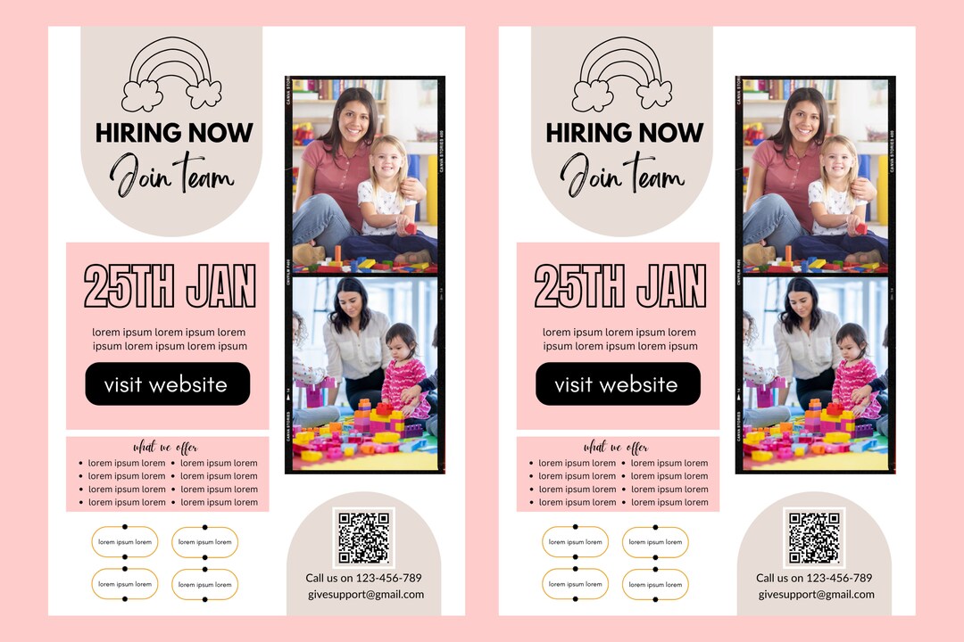 Childcare Hiring Flyer Template QR Code Daycare Flyer A4 Etsy