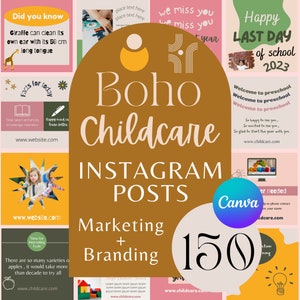 Childcare Instagram | Boho 150 pk Instagram post template|Teacher|family daycare|early childhood educator|social media feed|Instant Download