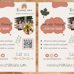 Childcare Hiring flyer template| Boho Hiring |  daycare flyer | A4 size| family day care printable | editable| instant download | school|