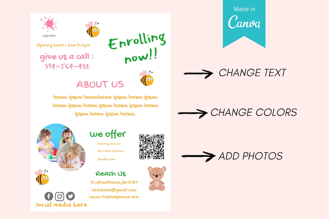 Childcare Flyer Template QR Code Daycare Flyer A4 Size Etsy