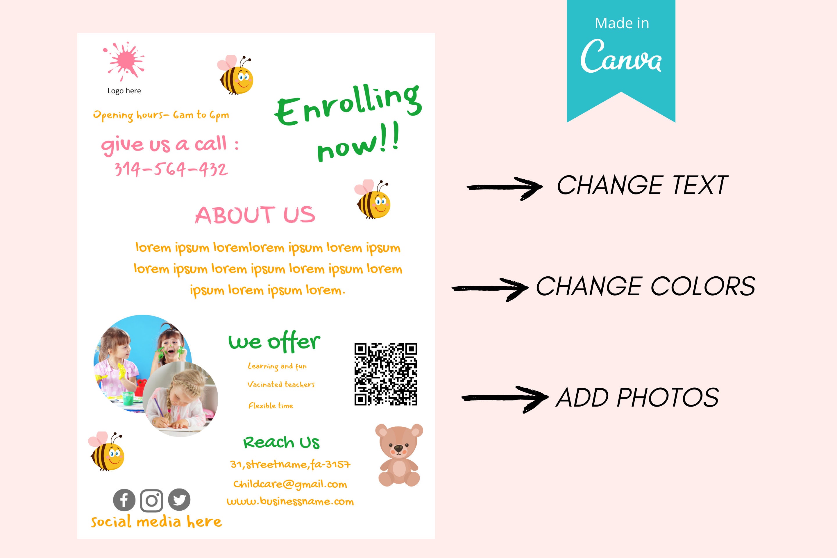 A4 Size Flyerchildcare Flyer Template Day Care Flyer Digital Printable