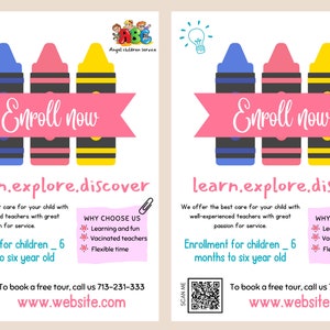 childcare flyer template | QR code|  daycare flyer | A4 size|  family day care printable | editable| instant download | home day care|