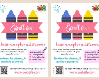 childcare flyer template | QR code|  daycare flyer | A4 size|  family day care printable | editable| instant download | home day care|