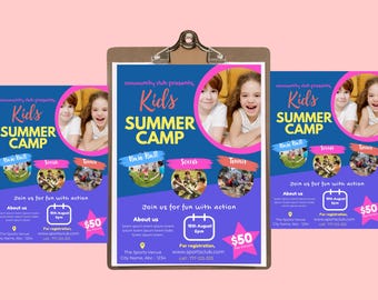 Summer Camp Flyer Vorlage | QR-Code|  Flyer Kita |A4 größe|druckbare Tagespflege | bearbeitbar | Sofortdownload | Sommercamp Flyer