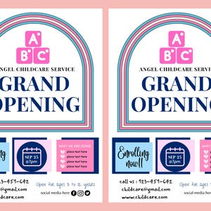 Grand opening flyer| childcare flyer template | hiring flyer QR code|  daycare flyer |teacher| editable| instant download | home day care|