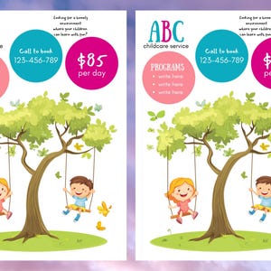 Vorlage für Flyer zur Kinderfürsorge | QR-Code|  Kita Flyer | A4 Größe |  Familien Tagespflege zum Ausdrucken | bearbeitbar | Sofortdownload | Tagespflege zu Hause |