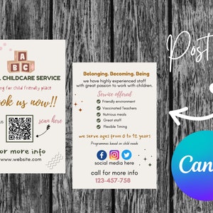 Postkarte Deutschland | Postkarte | Vorlage| QR-Code|  Kita Flyer | boho |Familie Tagespflege druckbar | bearbeitbar | sofort download