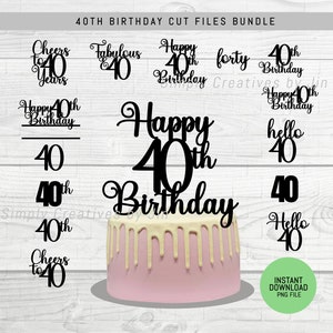 Fichier de coupe de gâteau de joyeux 40e anniversaire | Fichier PNG de décoration de gâteau Joyeux 40e anniversaire | Téléchargement instantané