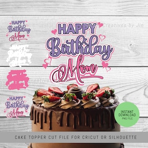 Alles Gute zum Geburtstag Mom Cake Topper Cut File | Alles Gute zum Geburtstag Mama Cake Topper PNG Datei | Sofort Download
