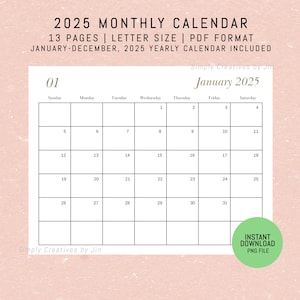 Printable 2025 Monthly Calendar PDF | Minimalist Calendar | Instant Download