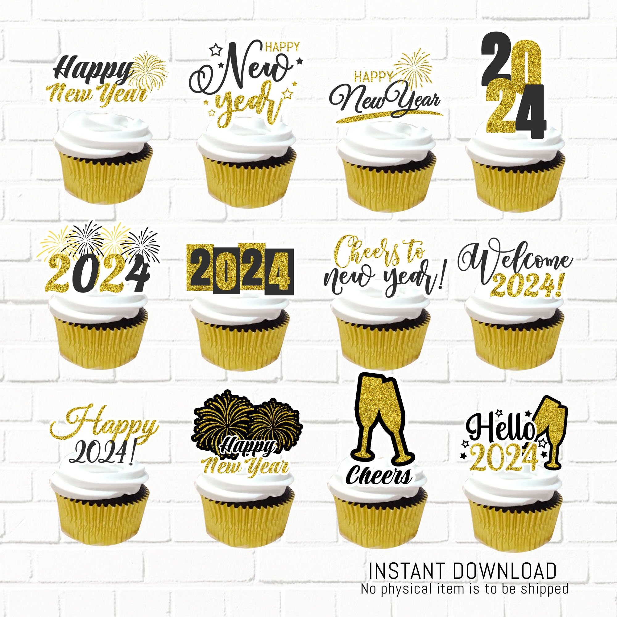 2024 Feliz Año Nuevo Cupcake Topper / 2024 Cupcake Topper Imprimible