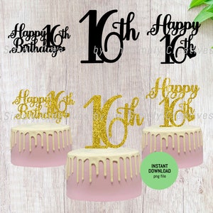 16. Geburtstag Cake Topper Datei | Happy 16th PNG Datei | 16th Cake Topper Datei | Sofort Download