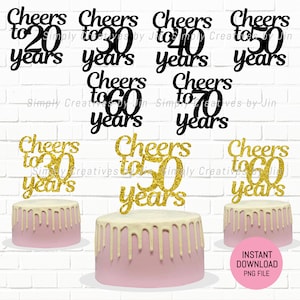 Proost op 50 jaar taart Topper gesneden bestand | Proost op 60 jaar taart Topper Cut File | Directe download