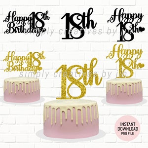 Arquivo de corte de topo de bolo de 18 anos | Feliz 18º arquivo PNG | 18º arquivo de corte do topo de bolo | Download instantâneo